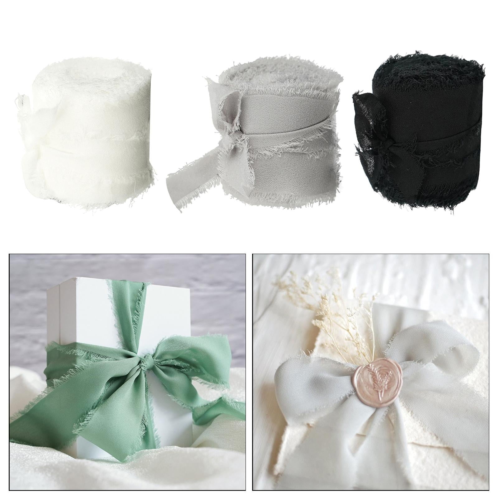 FVDPWYE 6 Rolls Fringe Chiffon Silk Ribbon Bridal Bouquets Gift Wrapping Frayed Edges Blue Series