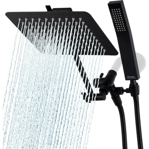 G-Promise All Metal 10" Dual Square Shower Head Combo | Rain Shower Head | Handheld Shower Wand | Adjustable | 3-Way Diverter | 71" Extra Long Hose - A Bathroom Upgrade (Matte Black)