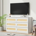 thumbnail image 3 of 2025 New Rattan Dresser for Bedroom, Modern 6 Drawer Double Dresser with Anti-Tip Kit, Wood Storage Wide Chest of Drawers for Bedroom, Living Room, Hallway, Natural, 3 of 9