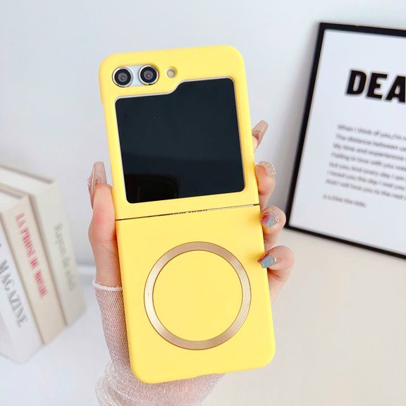 Compatible with Magsafe Case for Samsung Galaxy Z Flip 7 Case, Luxury Matte Skin Magnetic Bumper Shockproof Protective Anti-Scratch Hard Cover Phone Case, Yellow