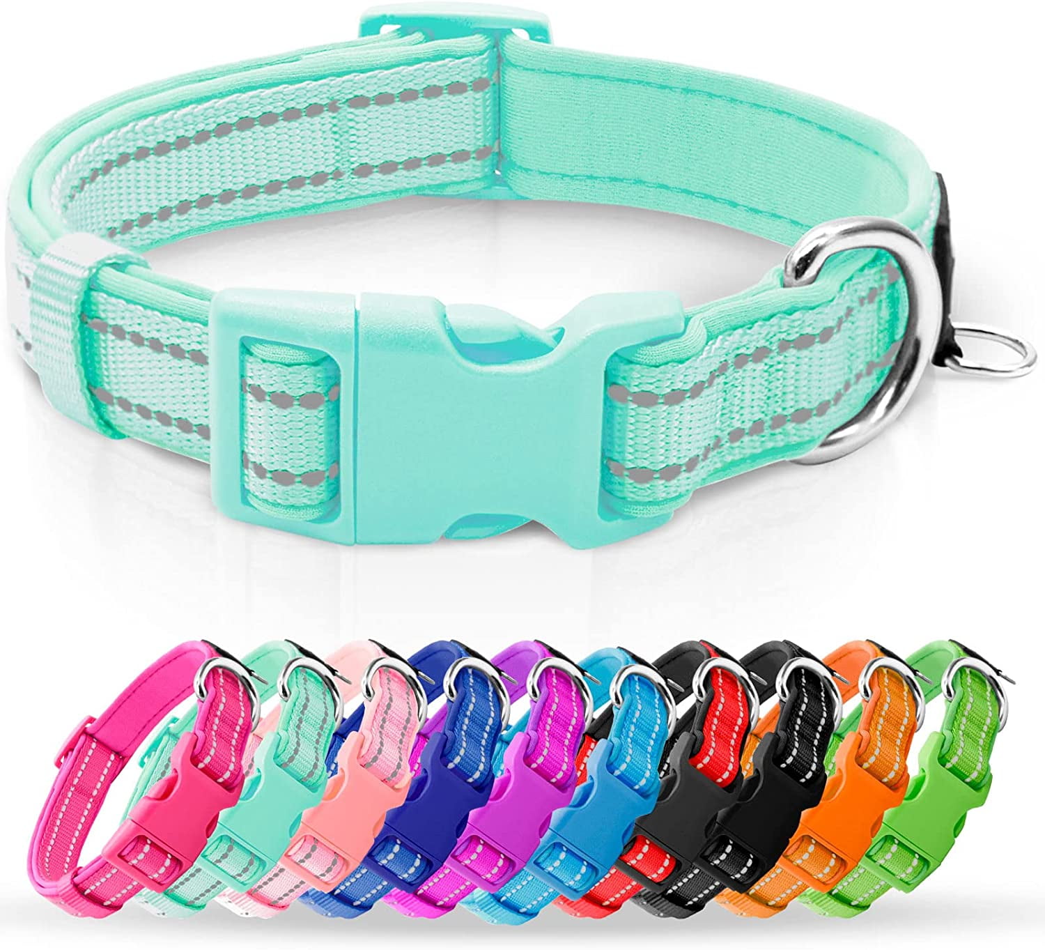 azuza Reflective Dog Collar Super Soft Neoprene Padded Dog Collars with ID Tag Ring for Small