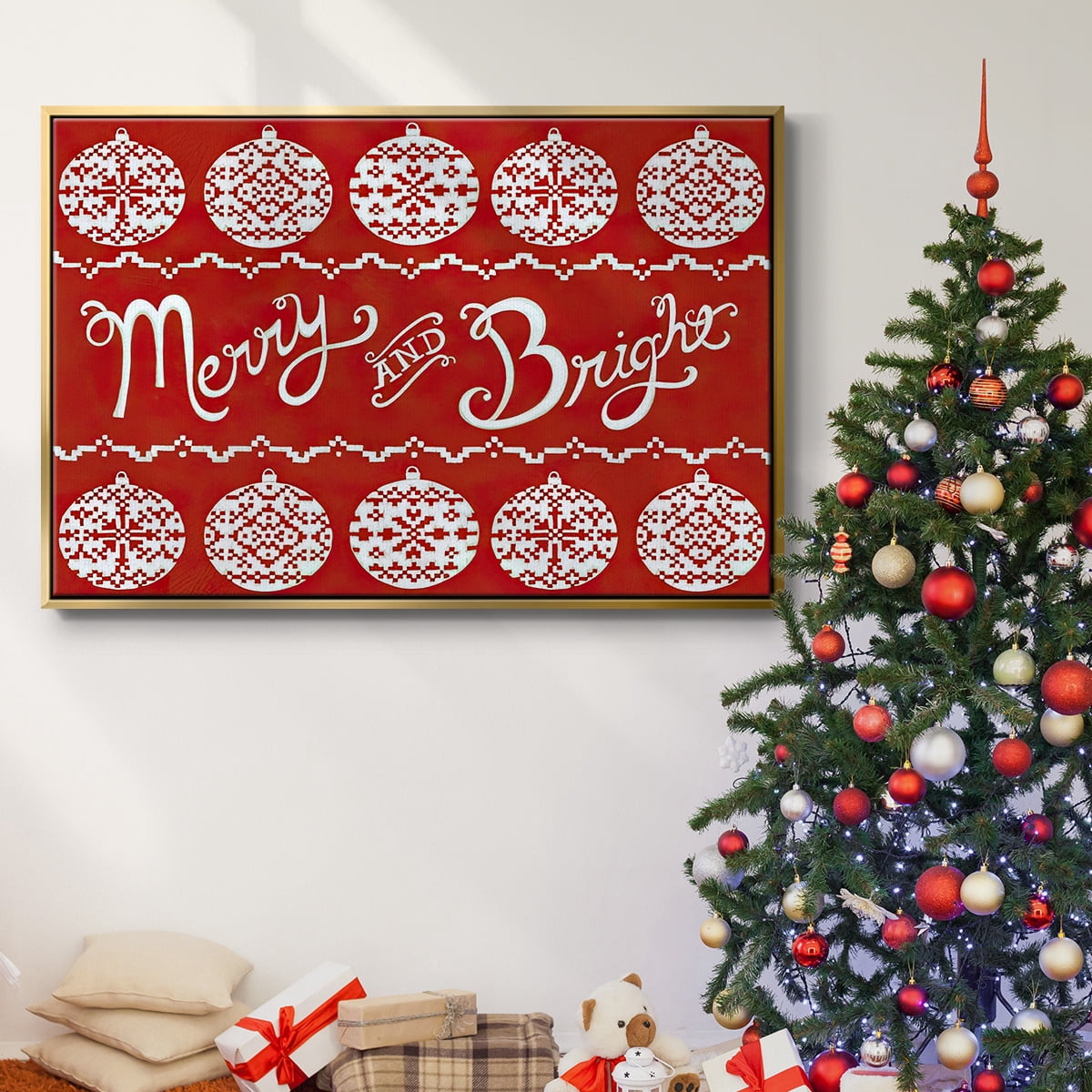 Fair Isle Snowflake II - Framed Gallery Wrapped Holiday Canvas - 27 x 41 - Gold Frame