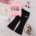 thumbnail image 2 of zaveiop Kid Toddler Girl Clothes Outfits Short Sleeve Butterfly Top Flared Leg Pants Summer Clothing Set (ZZ01-J, 6-7 Years), 2 of 4