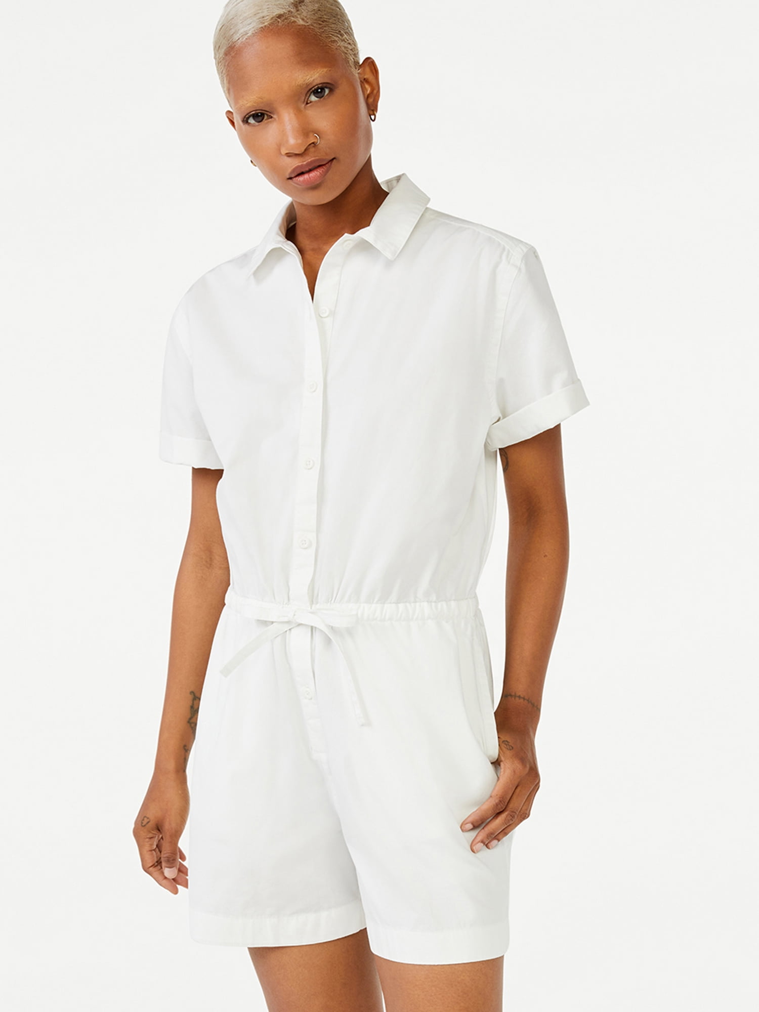 Short Sleeve Plain T-Shirt White Adult Romper Bodysuit anonymous list 