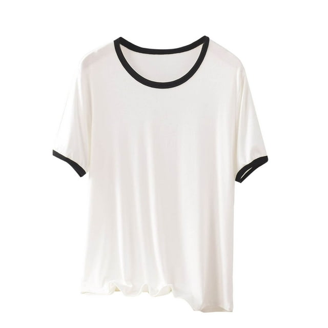 Zpanxa T-Shirt à Blocs de Couleur Grande Taille pour Femmes, Haut Décontracté à Manches Courtes Col Rond Confortable Coupe Ample