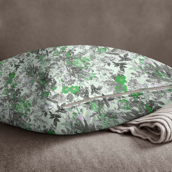 S4Sassy Square 2 Pcs Green Pillow Case Floral Print Cotton Poplin Cushion Cover-12 x 12 Inches