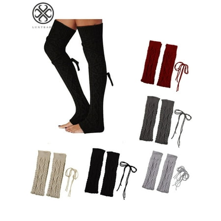 

Luxtrada Women Winter Warm Knit Cable Bandage Long Socks Stockings Casual Wool Thigh High Over Knee High Socks Girls Female Leg Warmers