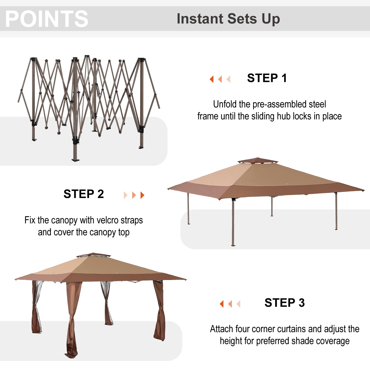 Summit Living 13x13ft Pop Up Canopy Tents for Outdoor Patio, Yard, Picnic, Gazebo Shade Shelter, Brown - Walmart.com Summit Living 13x13ft Pop Up Canopy Tents for Outdoor Patio, Yard, Picnic, Gazebo Shade Shelter, Brown - Walmart.com