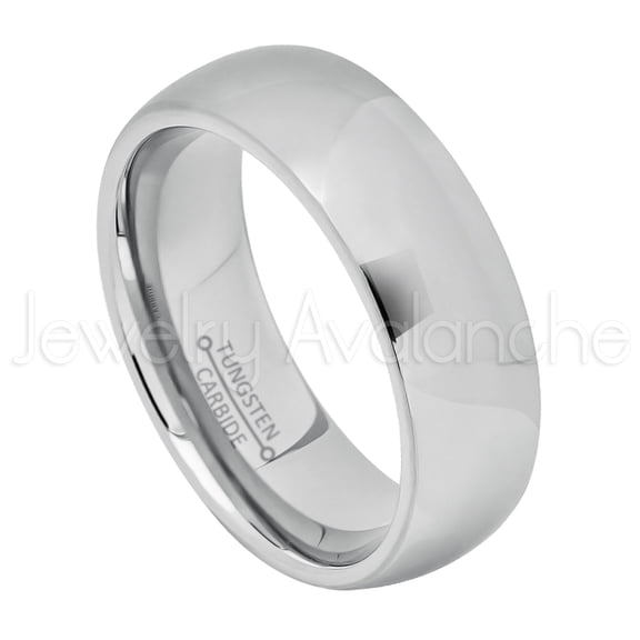 7mm Comfort Fit Tungsten Ring - Polished Finish Classic Dome Tungsten Carbide Ring - Men's Tungsten Anniversary Ring - TN175WAs9