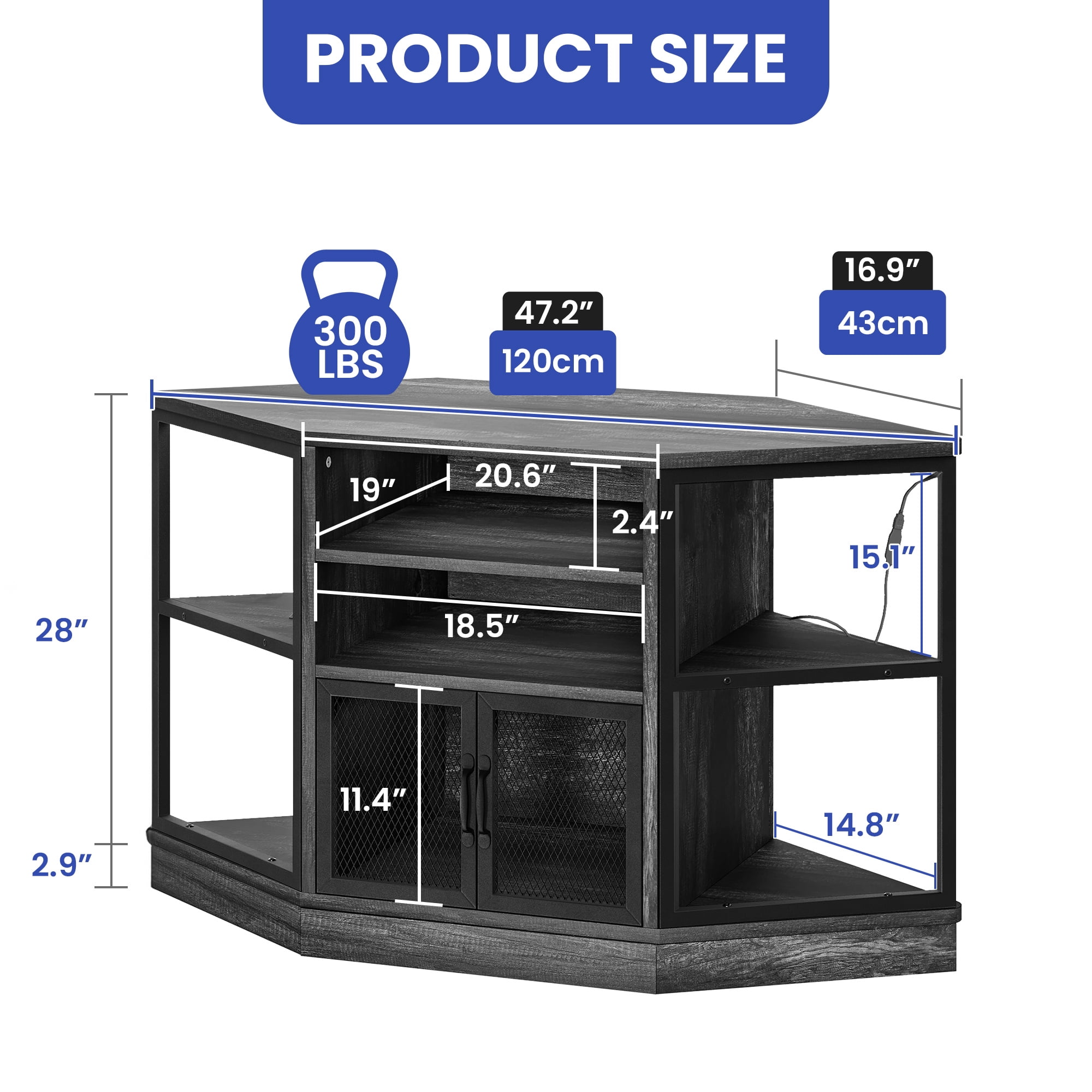 Uforic Corner TV Stand, LED-Lit Entertainment Center for TVs up to 55 Inches for Living Room