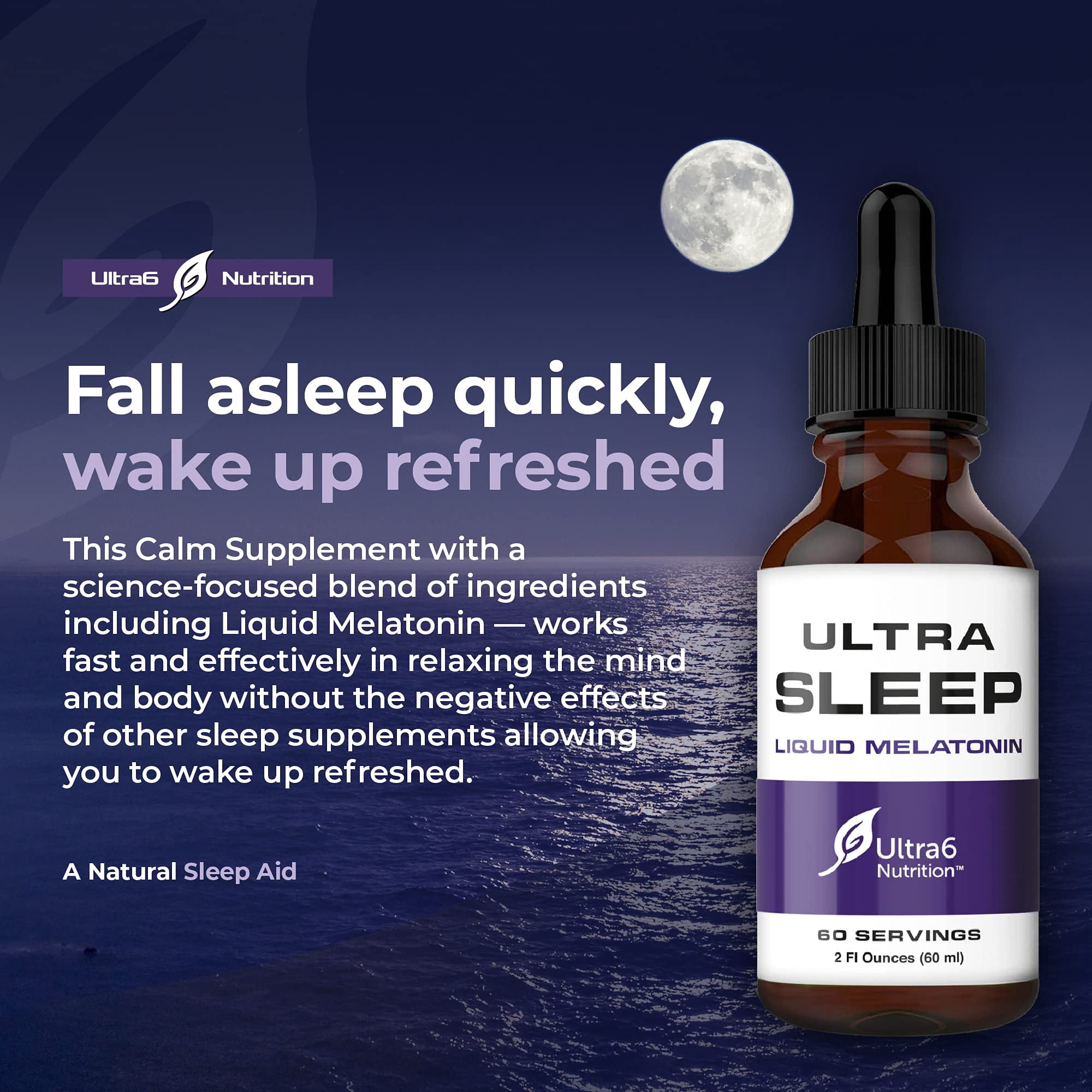 Ultra6 Nutrition Melatonin Drops with Valerian Root - Liquid Melatonin Sleeping Supplement with 5 HTP & Passion Flower - A Liquid Sleep Aid Strength Blend for Adults
