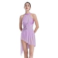 thumbnail image 6 of Aislor Women's Lyrical Dance Flower Applique Halter Strappy Asymmetric Flowy Tulle Skirt Contemporary Dress Light Purple S, 6 of 7