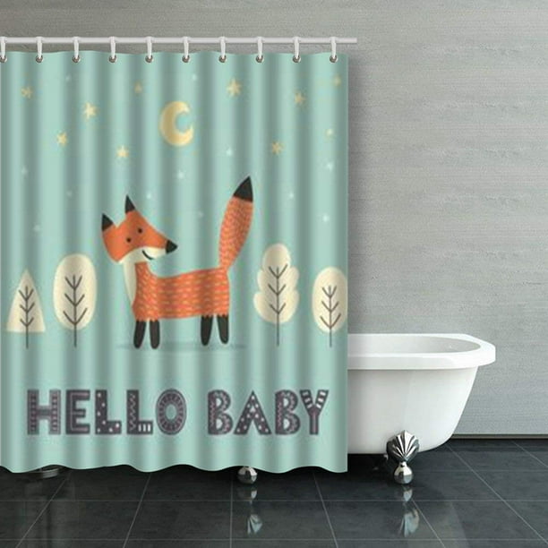 Bsdhome Baby Shower Cute Fox Text Nursery Shower Curtains Bathroom Curtain 60x72 Inch