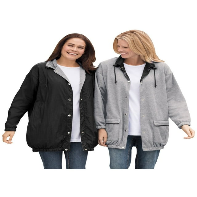 Woman Within Veste Réversible en Nylon Polaire pour Femmes Grande Taille - 2X Gris Chiné Cobalt Vif