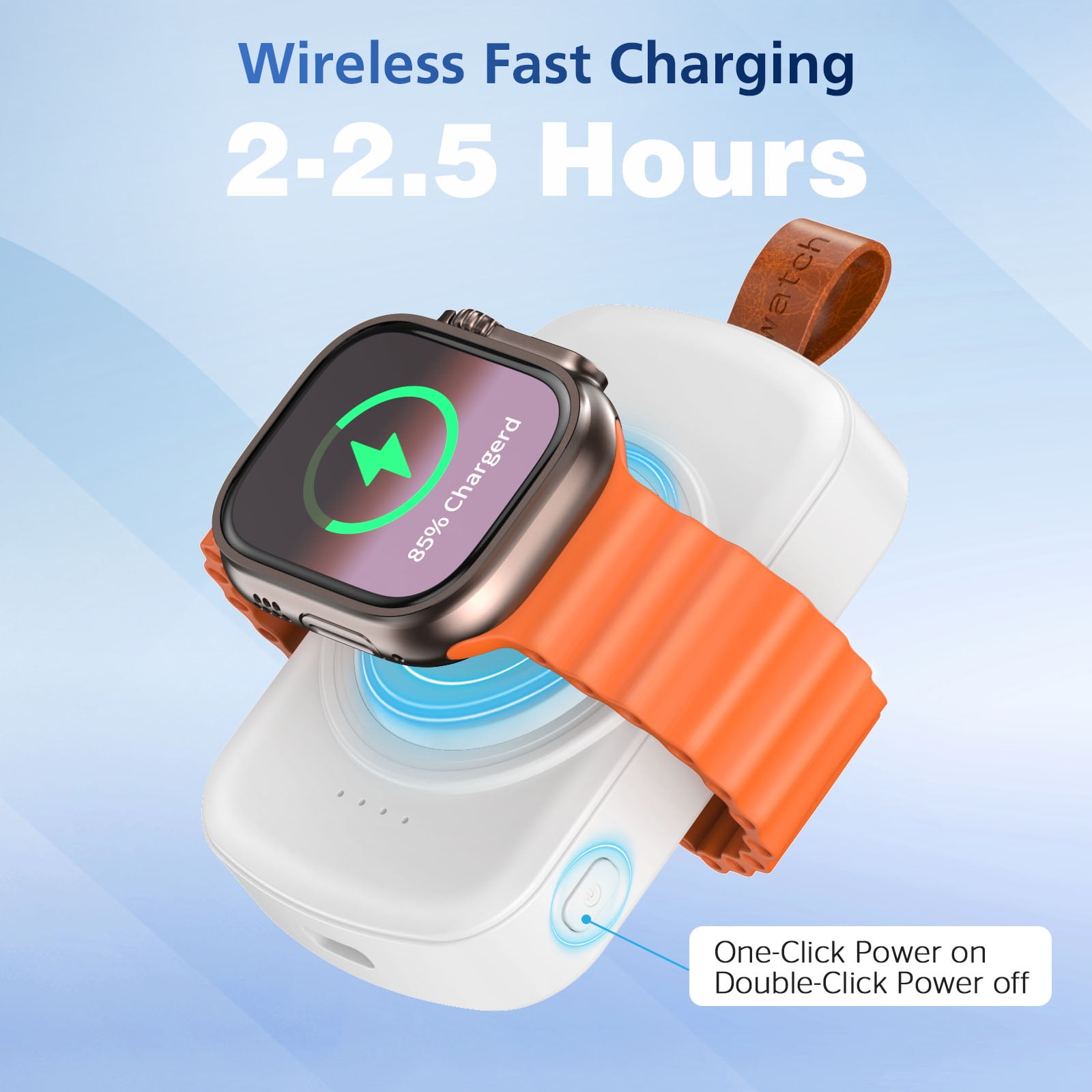 MYXON 1800mAh Portable Wireless Watch Charger for Apple Watch, Keychain Design, Type-C Cable, USB Powered