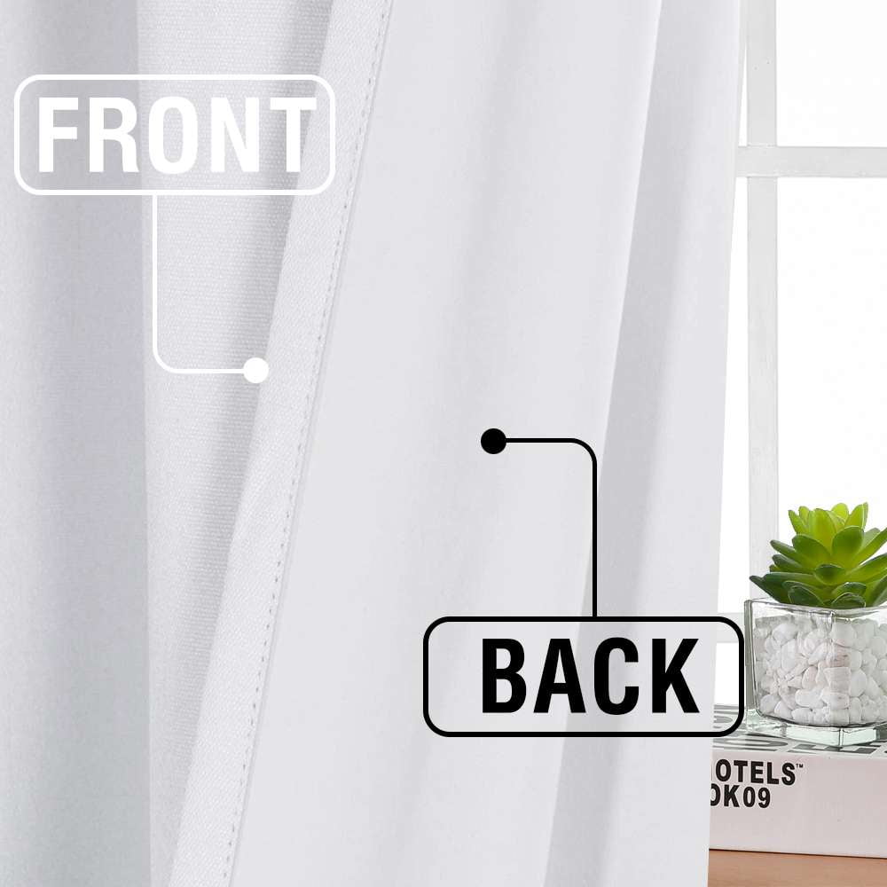 H.VERSAILTEX Contemporary Faux Linen 100% Blackout Back Tab/Rod Pocket/Hook Belt Thermal Insulated Curtain Sets for Bedroom, 2 Panels, 52"x 84", Pure White