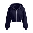 thumbnail image 6 of yillto Women Crop Zip up Hooded Sweatshirt Drawstring Jackets Big Girls Casual Loose Fall Coat with Pockets, 6 of 6