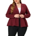 thumbnail image 1 of Agnes Orinda Women's Plus Size Blazer Button Notch Panel Ruffle Peplum Blazers 5X Burgundy, 1 of 7