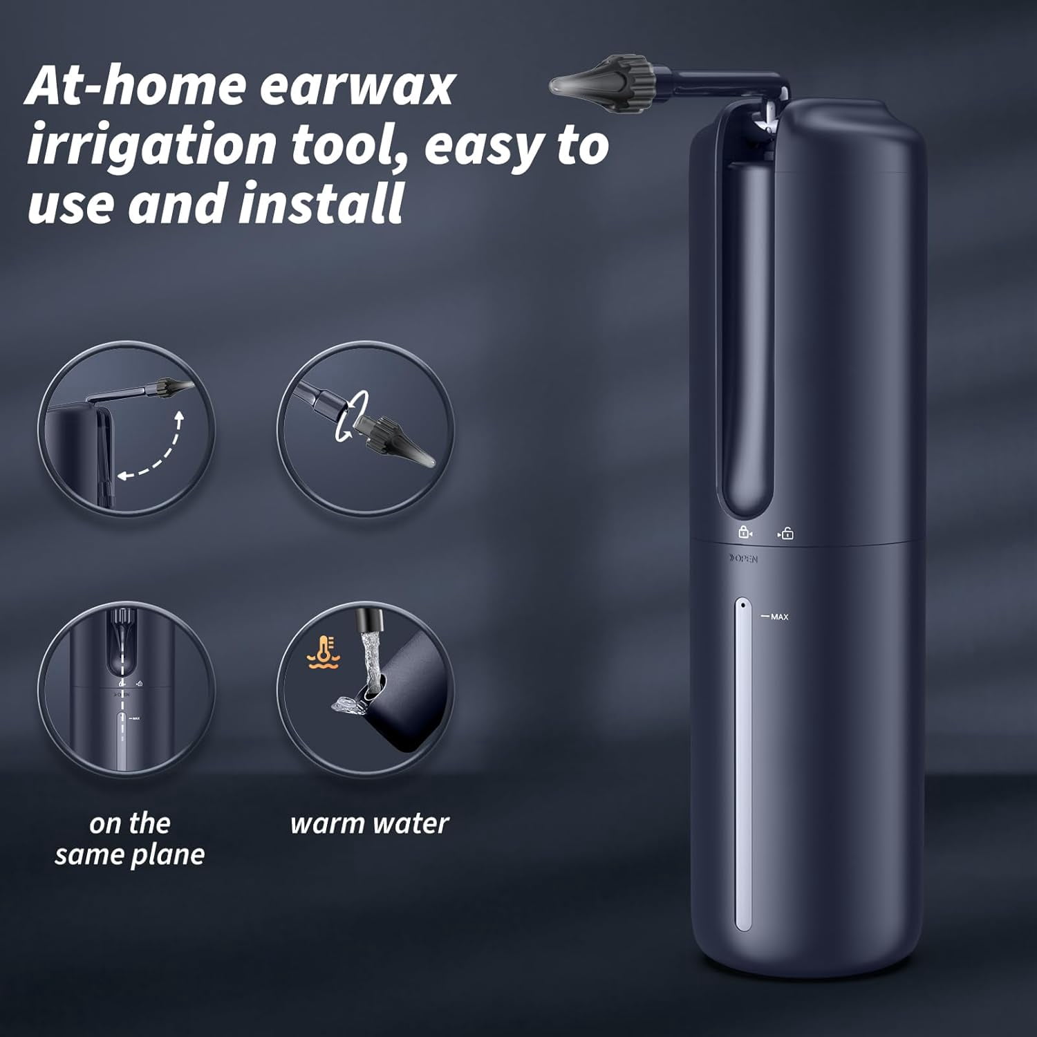 Ear Wax Removal - Electric Ear Cleaner - Ear Irrigation Kit Safe Ear Irrigation Flushing System with 4 Pressure Settings - Effective Ear Wax Removal Tool for Earwax Buildup (Dark Blue)