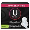 U by Kotex CleanWear Ultra Thin Feminine Pads with Wings, Heavy, 120 Count (3 Packs of 40)