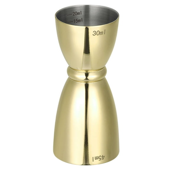 Uxcell Cocktail Jigger, 1oz/1.5oz Glass Measuring Cup, Stainless Steel Rim Bell Jigger Measuring Cup Bar Kit Gold