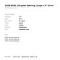 thumbnail image 2 of 2003-2005 Chrysler Sebring Coupe 17" Silver OEM Factory Wheel Rim 4782763AC, 2 of 2