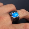 thumbnail image 4 of PAMTIER Men's Stainless Steel Simple Style Vintage Flower Pattern Square Cut Blue Gemstone Signet Ring Wedding Band Comfort Fit Silver Size 13, 4 of 6