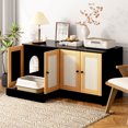 thumbnail image 6 of YIYADO Double Cat Litter Box Enclosure, Hidden Litter Box Furniture for 2 Cats with Rattan Doors & Scratching Panels, Black, 6 of 7