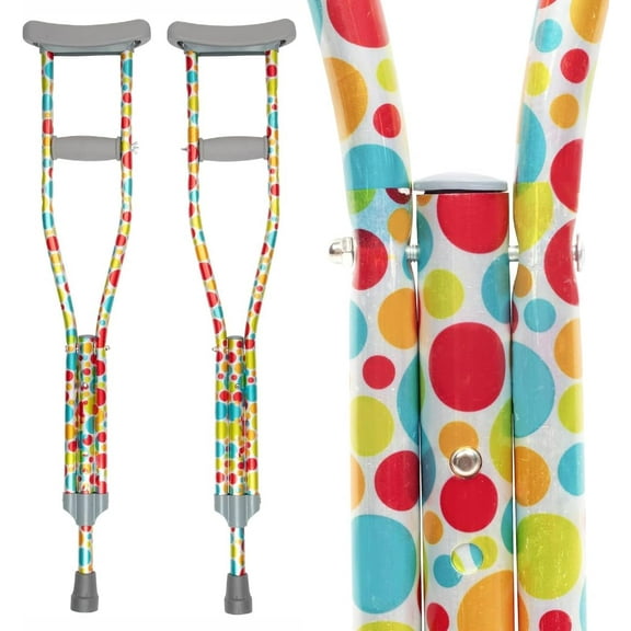 My Crutches - Youth Junior Crutches for Kids w Adjustable Handgrip and Length! for Children 3'9" to 4'5" - Made of Lightweight Durable Aluminum with Underarm Padding - Polka Dots