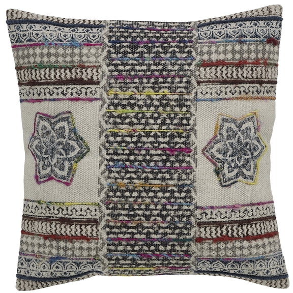 Peppermint Home Vera Embroidery  Decorative Throw Pillow Cover, 20"x 20", Natural Grey