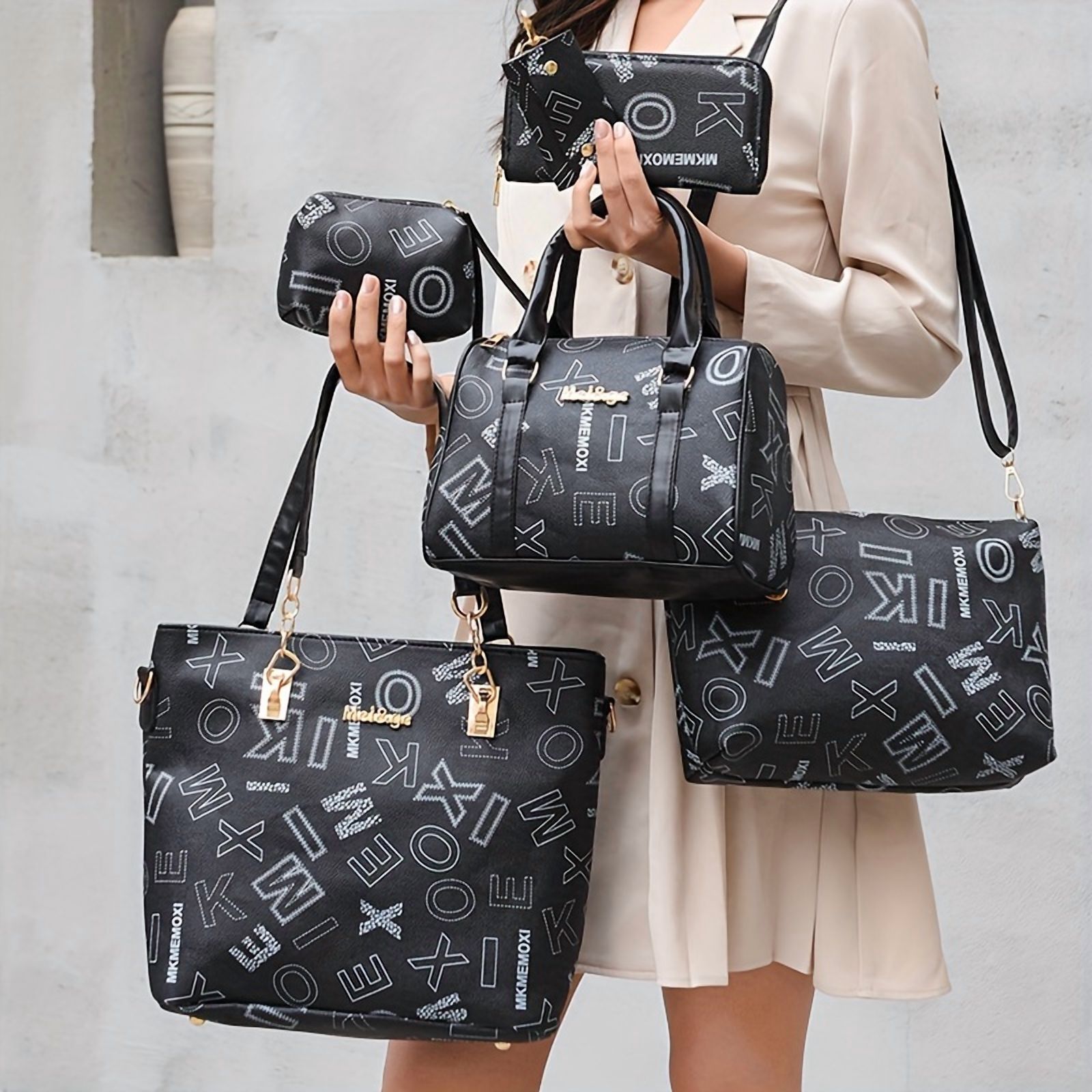 6PCS/Set Leather Handbags, Womens Handbags Tote Bags Shoulder Bag Purses Satchel Bag Top-Handle Handbag Crossbody Bag Wallet Clutch, Black #1