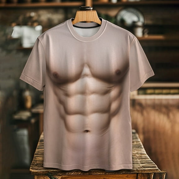 Zylanna Men's T-Shirts Tee, Summer Short Sleeve Muscle Print Crew Neck Fashion Tops for Mens Khaki