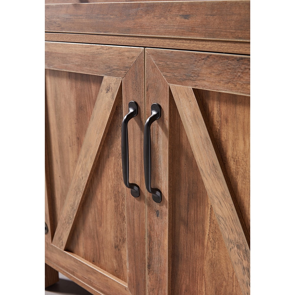 Kadyn Modern Farmhouse Double Barn Door Accent Cabinet, Wood Kitchen Storage Cabinet for Living Room, Entryway Storage Cabinet with Drawer, Light Brown