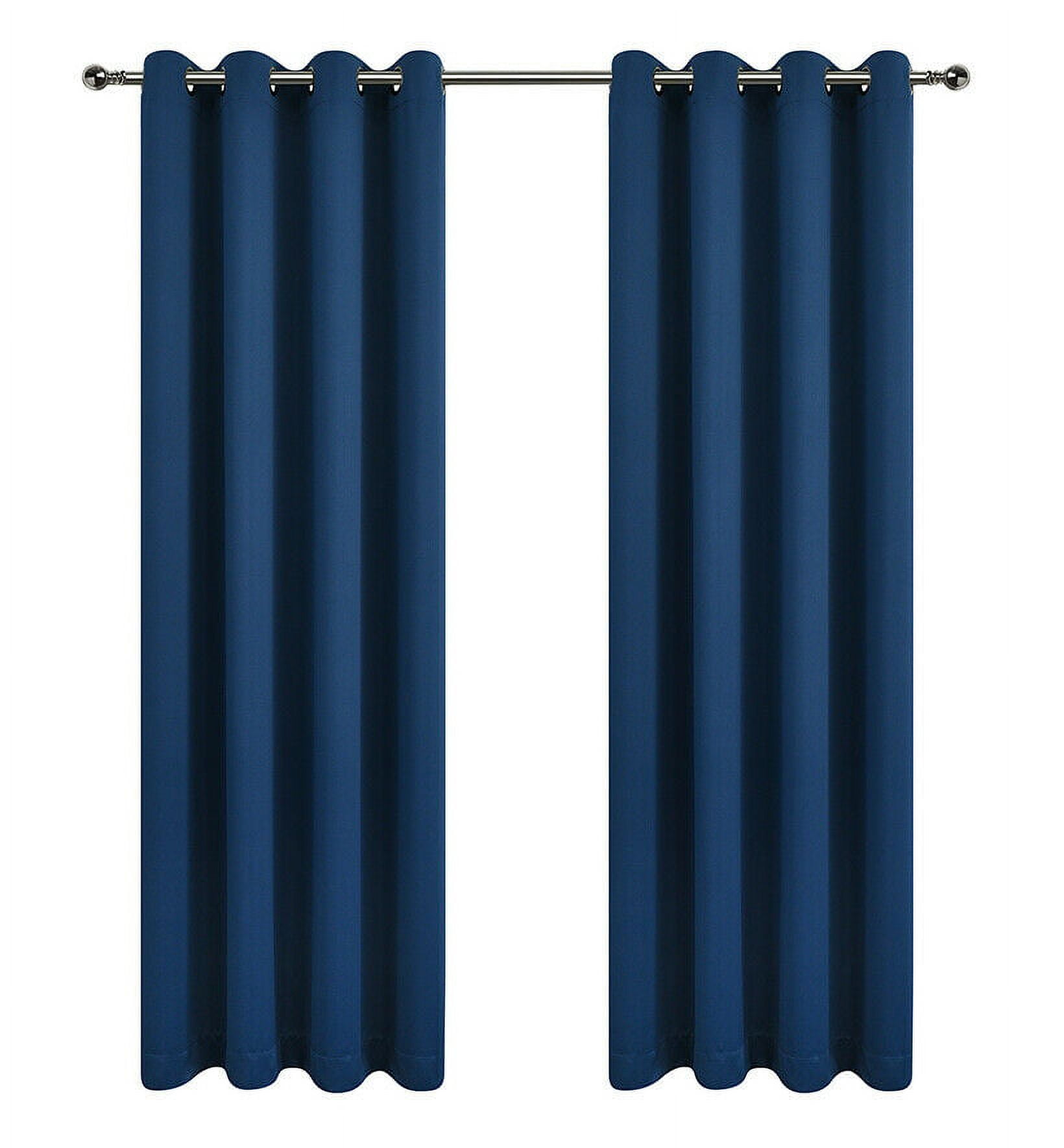 2 Pack: Solid Colored 100% Energy Saving Hotel Max Blackout Thermal Curtain Panels - Navy Blue, 90 in. Long