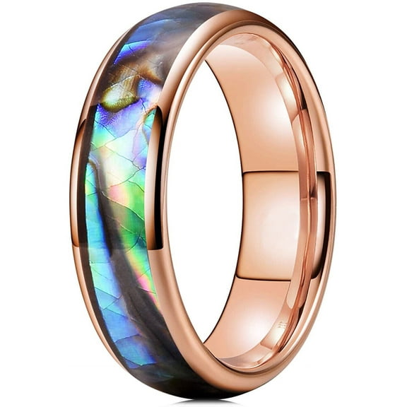 Wedding Rings Men & Women 6mm Domed Rose Gold Tungsten Abalone Wedding Band