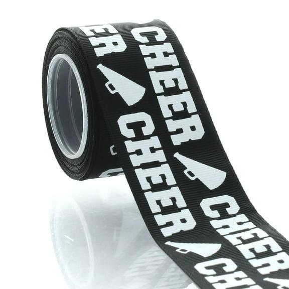 1.5" Black/White Cheer Text Grosgrain Ribbon 5 Yard