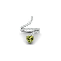7MM Heart Shape Natural Peridot 925 Sterling Silver Women Wrap Rings