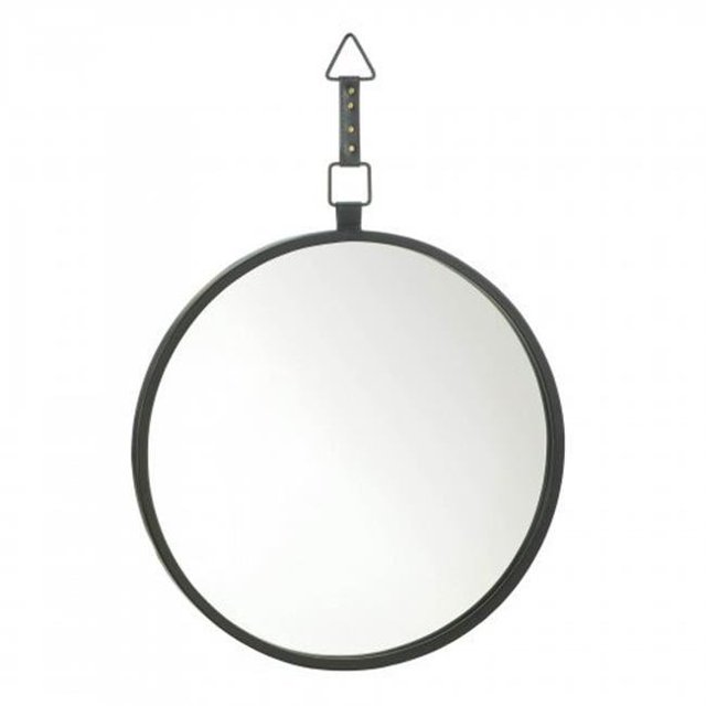 Round Mirror with Leather Strap, Blue