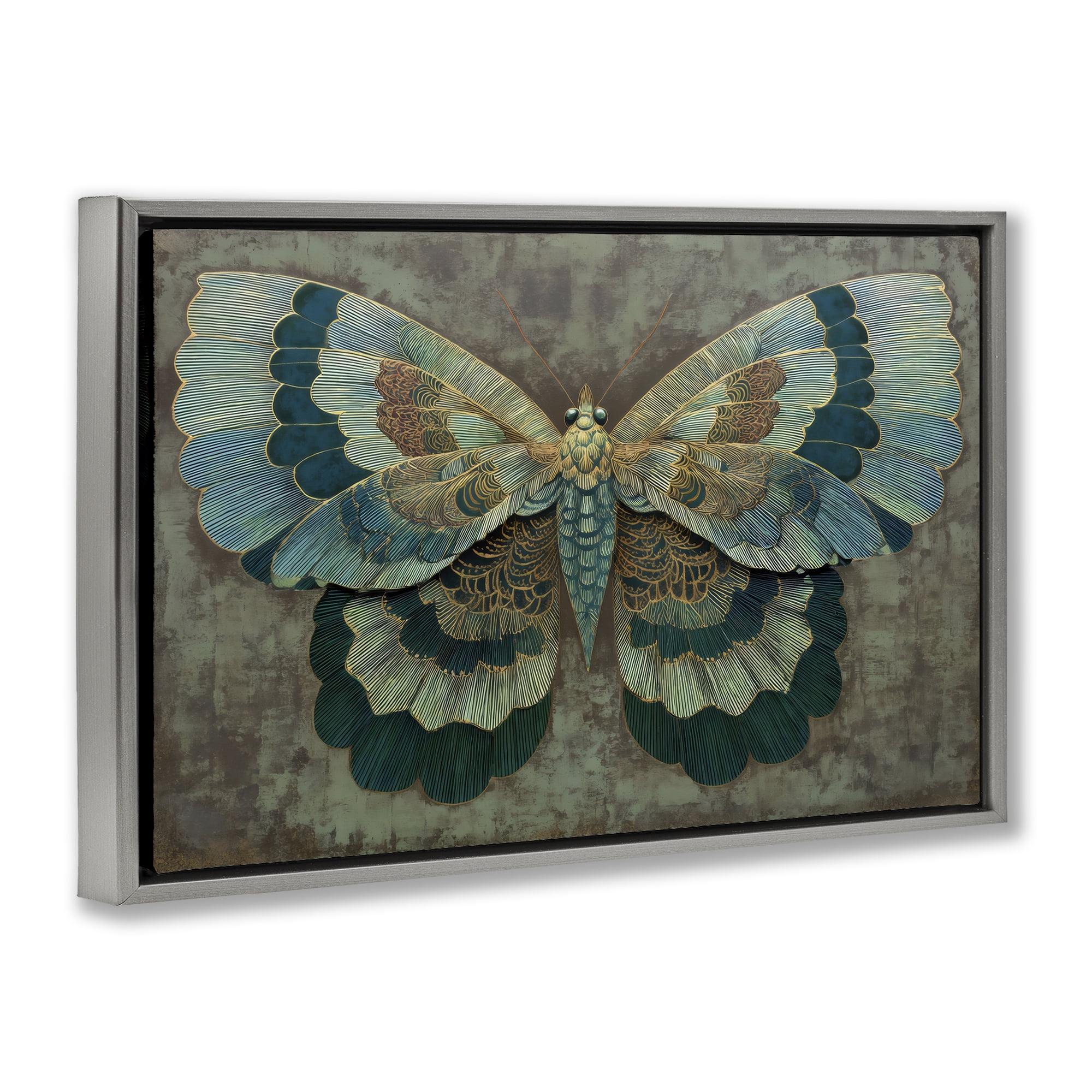 Stupell Industries Golden Jewel Butterfly Gray Framed Floater Canvas Wall Art, design by Petal Prints Design