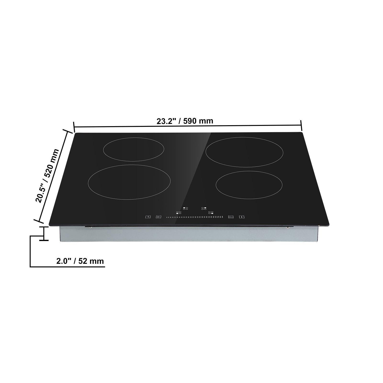KFFKFF Sleek Electric Stove Top, Size: 23.2x20.5", Includes 4 Burners, 220-240V 60Hz, Ceramic Top with Touch Control, Built-in Timer & Child Lock, 9 Heat Levels for Diverse Cooking Requirements