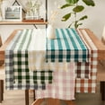 thumbnail image 5 of Teal Heavyweight Checkered Fringed Cotton Table Runner With Rustic Charm 14 x108, 5 of 9