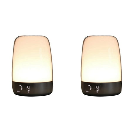 

2X Sunrise Wake Up Alarm Clock Night Light Alarm & Snooze 5 Color Night Light Auto Color Change Night Light Timer