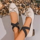 thumbnail image 4 of Zapatos de Tacón Bajo Strass Bow Mary Jane Sandalias, Zapatos Casuales de las Mujeres Más Tamaño Terciopelo Correa Crisscross Primavera Verano, 4 of 9