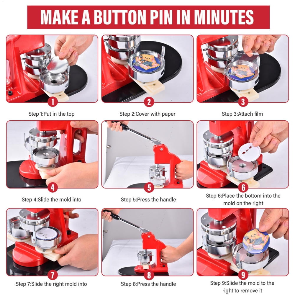 Button Maker Machine DIY Round Pin Maker Kit, 1.25 inch+2.28 inch+3 inch Pin Press Machine with 300 Sets Supplies for Schools, Parties, and Home DIY