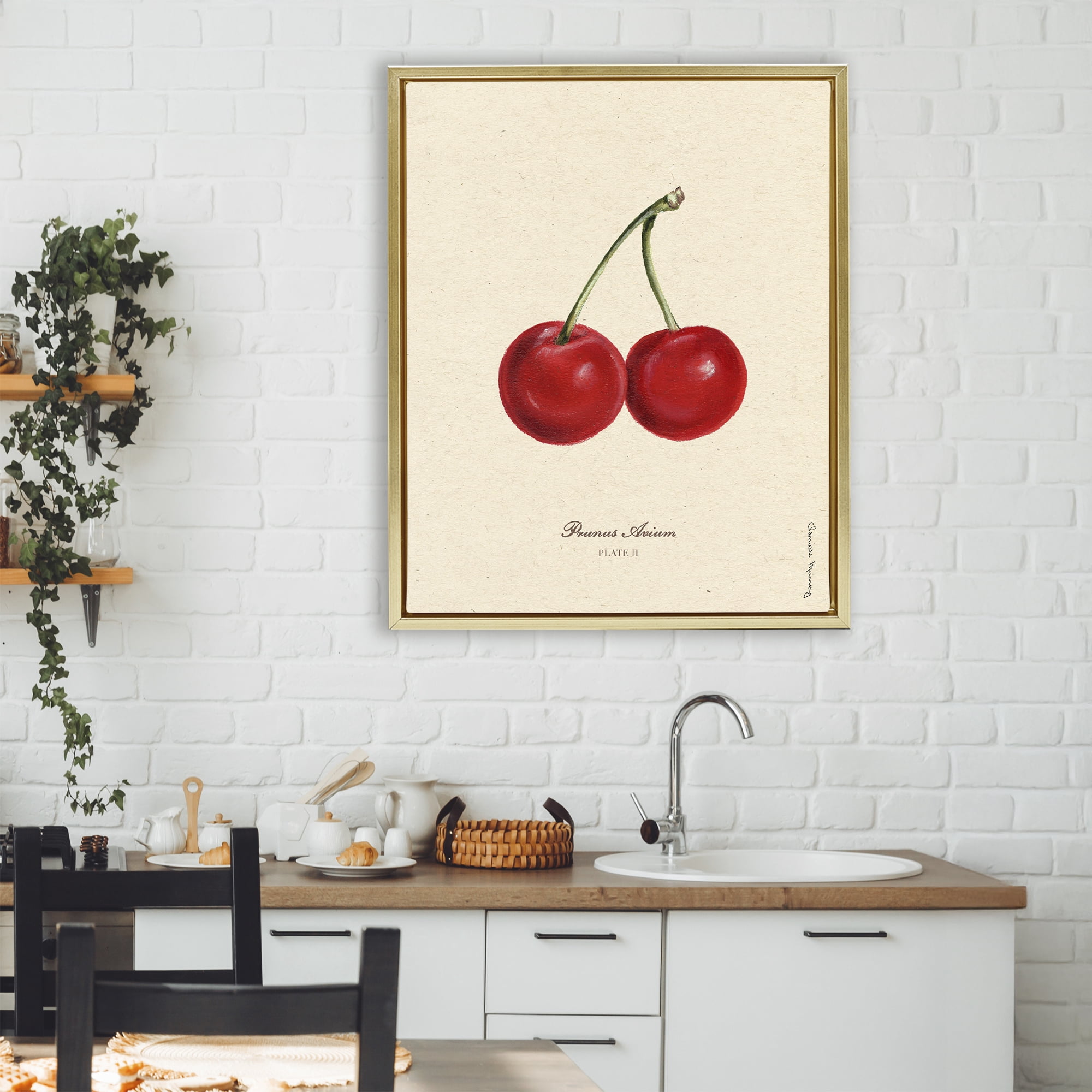 Stupell Industries Cherry Fruit Portrait Gold Framed Floater Canvas Wall Art, design by Danielle Murray