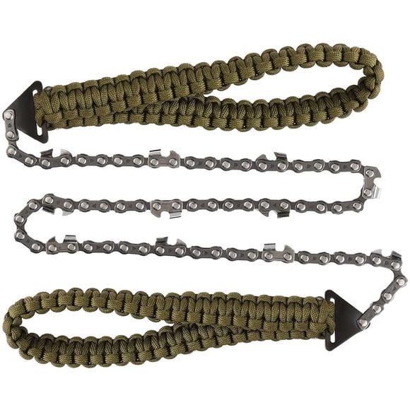 Motosierra de bolsillo con mango de paracord, sierra de mano con cadena plegable, equipo de supervivencia de emergencia para exteriores