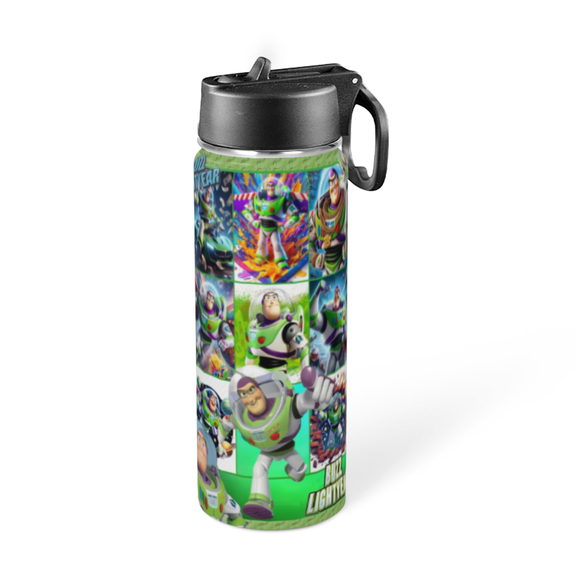Buzz Lightyear Thermos Water Bottle With Straw and Handle Insulated Stainless Steel Sports Kettle for Kids Boys Girls Cup For Outdoor 18oz