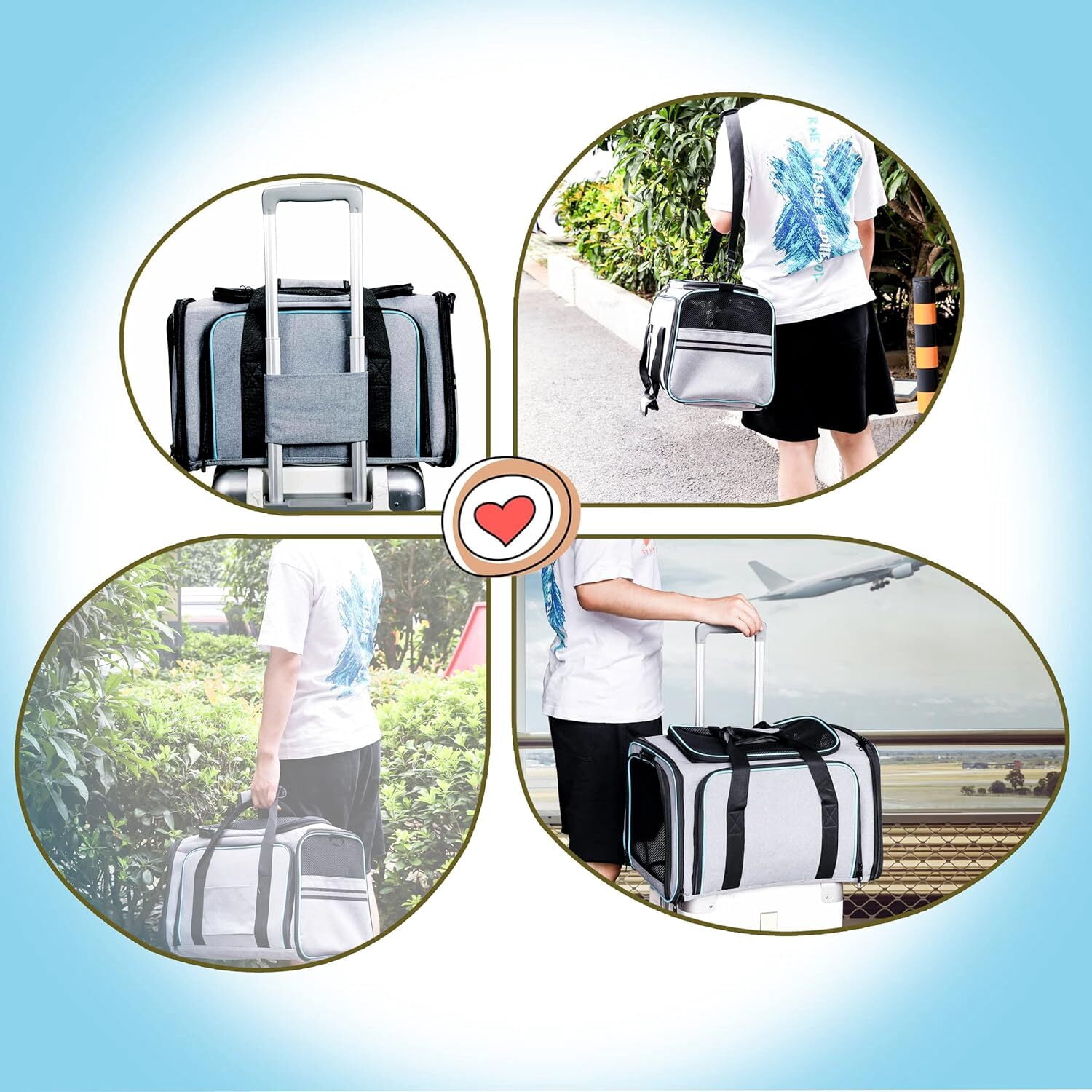 RUseeN Large Cat Dog Carrier - Airline Approved 4 Side Expandable Soft-Sided Pet Carrier with Removable Fleece Pad and Pockets, Cat Carrier Large for 2 Cats/Puppy and Small Animals