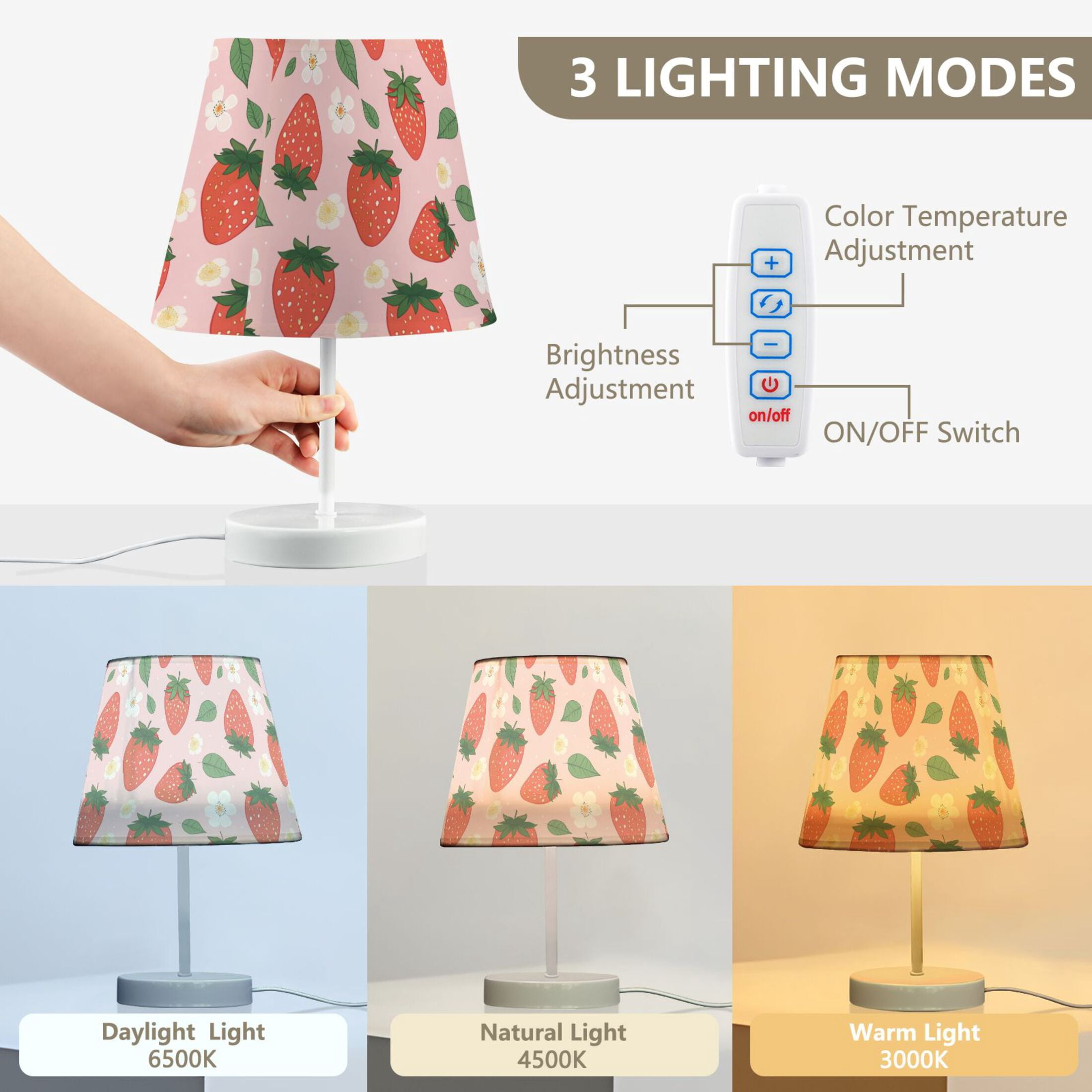 LED Desk Lamp Strawberry Leaves Fower Table Nightstand Lamps with 3 Color Temperatures for Home Bedroom Living Room Decor 6x11