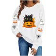 thumbnail image 4 of Cute Halloween Sweatshirt Women Black Cat Pumpkin Sleeve Graphic Print Crew Neck Long Sleeve Pullover Oversized Fleece Lined Fall Top for Spooky Season Holiday Party and Casual Outfits, 4 of 8
